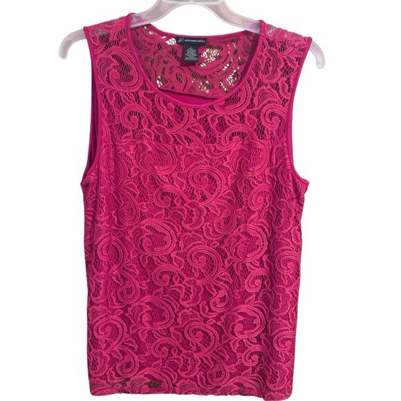 Adrianna Papell Lacey Crochet Overlay Tank Blouse Moroccan Ruby Red Sz L - Picture 1 of 8